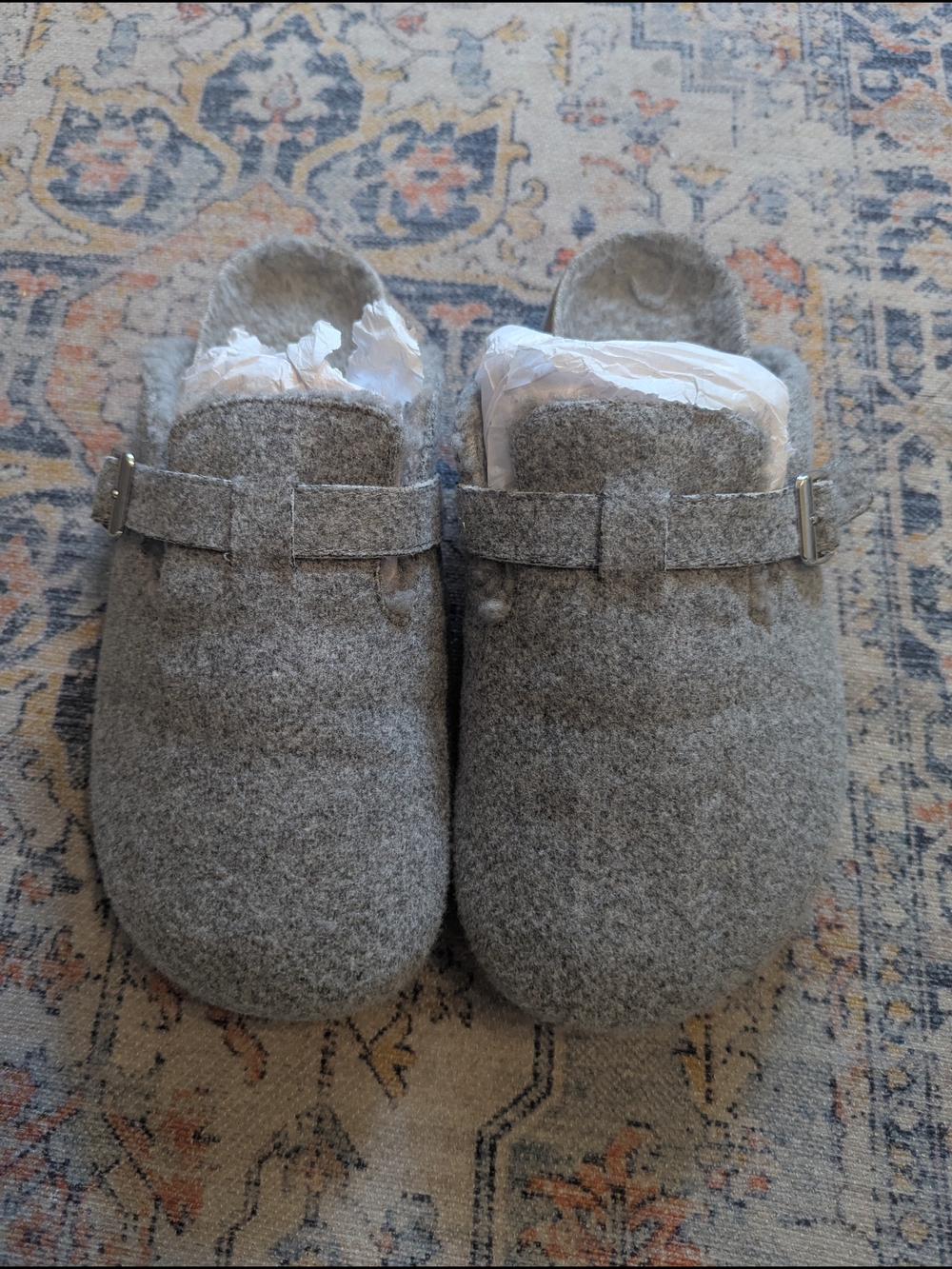 GAP Womens Gray Felt Sherpa Slip-On Clog Mules Flats Boho Cottagecore Lagenlook
